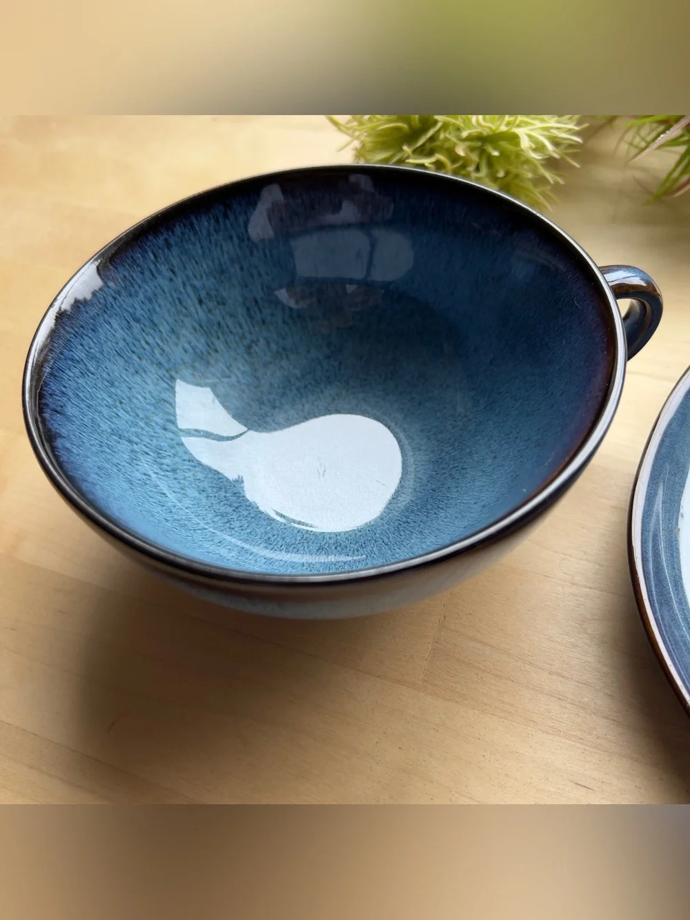 IKEA Gladilig Blue Black Trim Stoneware Glazed Finish BowlCup and Plate Tray Set